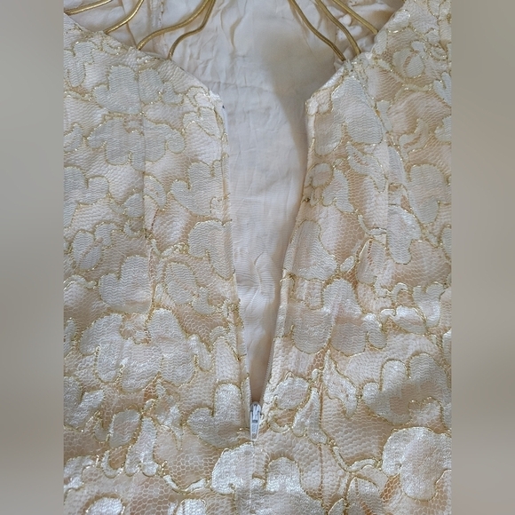 Vintage Champagne lace and beaded sweetheart neckline gold cross back midi dress - Picture 6 of 12